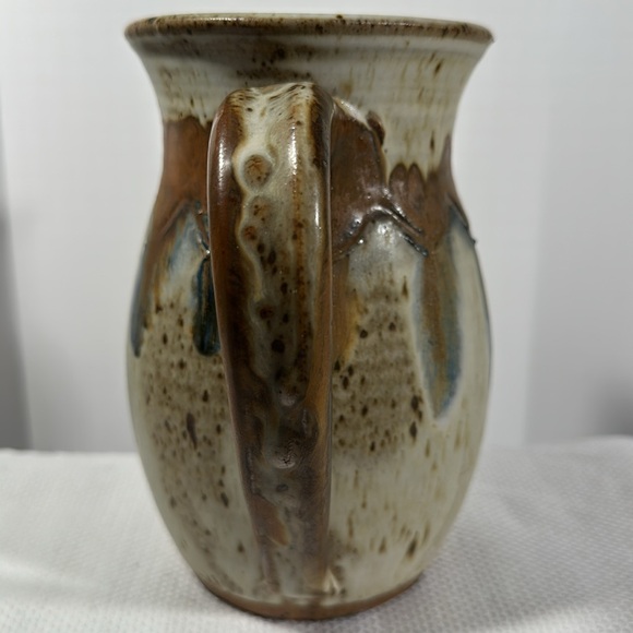 Rustic Brown & Beige Ceramic Pitcher Studio Pottery Hand Thrown Boho Decor - Picture 14 of 15